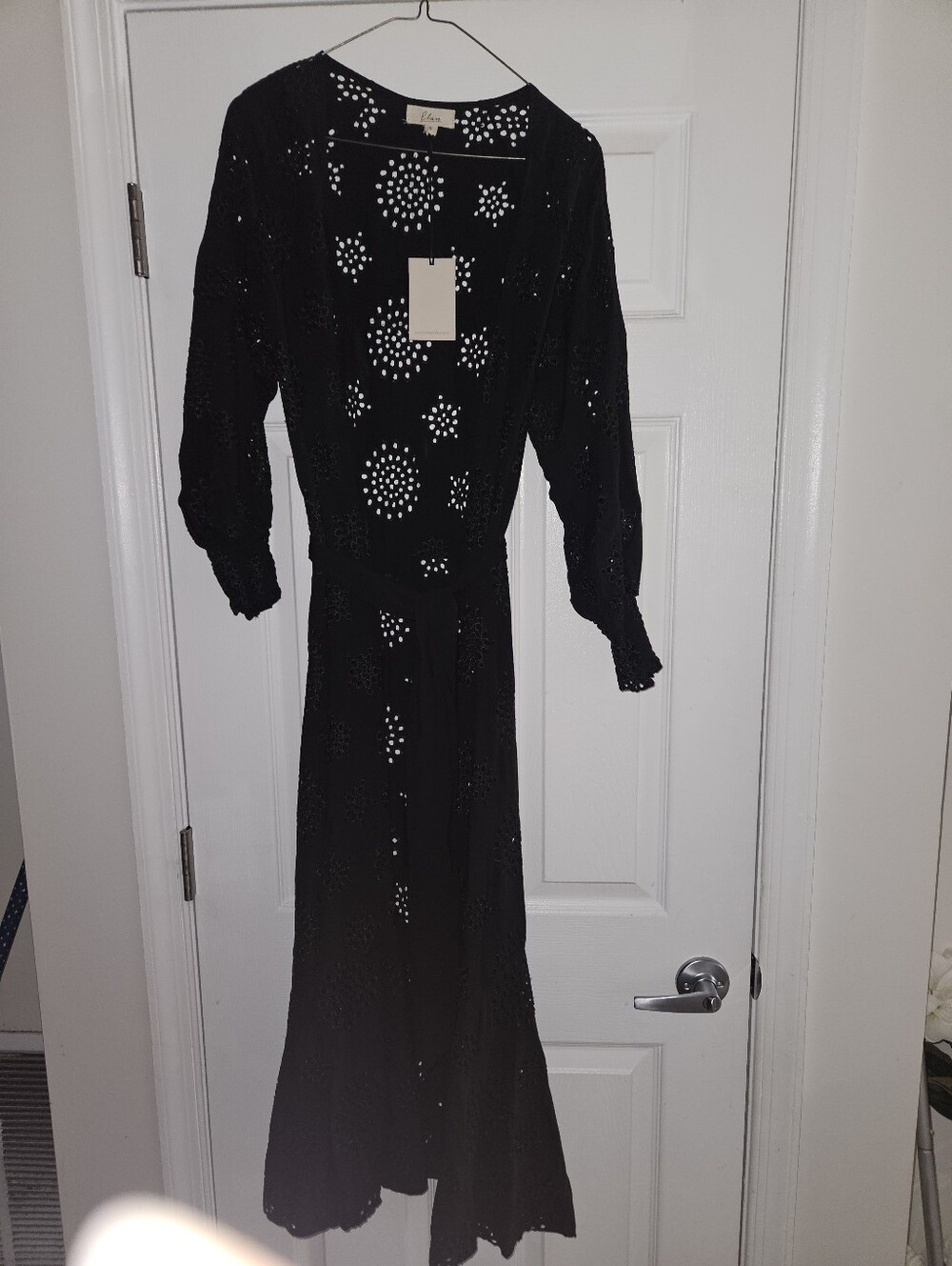 Elan Black Eyelet Tie-Waist Maxi Coverup